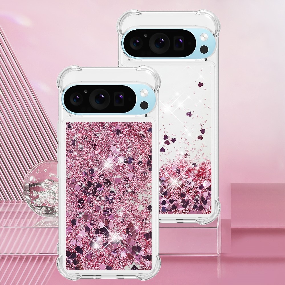 Glitter presýpací gélový obal na Google Pixel 10 Pro/Pixel 10 - ružovozlatý/srdiečka