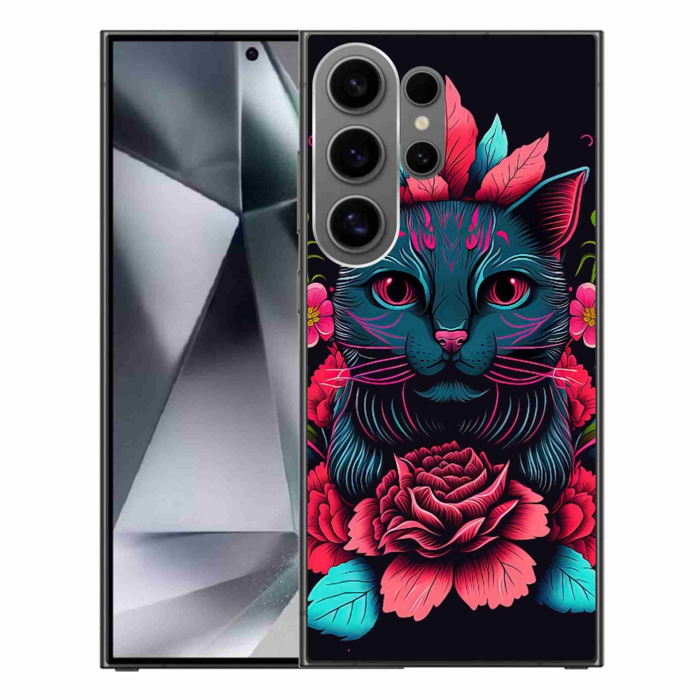 Gélový kryt mmCase na Samsung Galaxy S24 Ultra - kvety a mačka