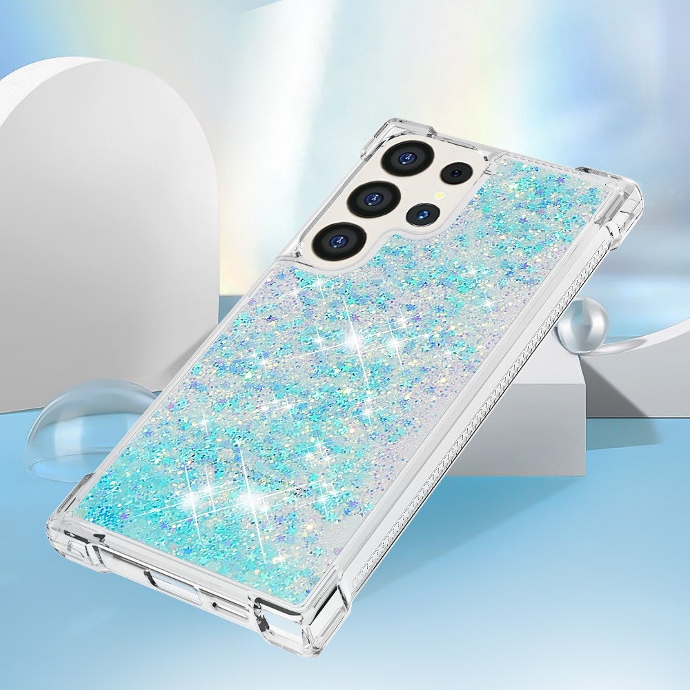 Glitter presýpacie gélový obal na Samsung Galaxy S24 Ultra - modrý/hviezdičky