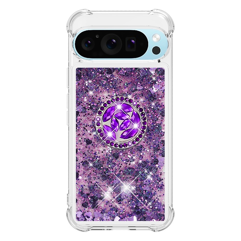 Glitt presýpací gélový obal s krúžkom na prst na Google Pixel 10 - tmavofialový/srdiečka