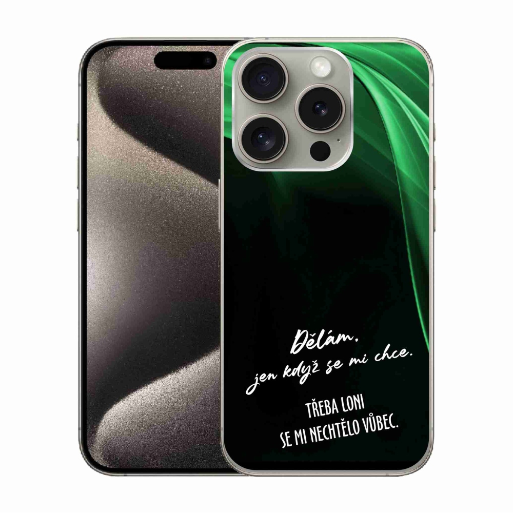 Gélový kryt mmCase na iPhone 15 Pro - vtipný text 12 čierne pozadie