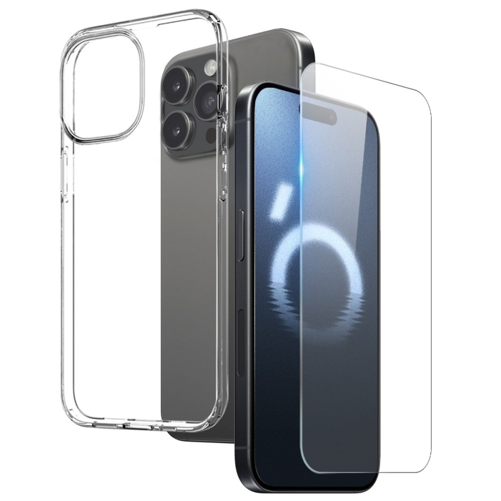 NORTHJO priehľadný gélový obal + tvrdené sklo na iPhone 16 Pro - priehľadný
