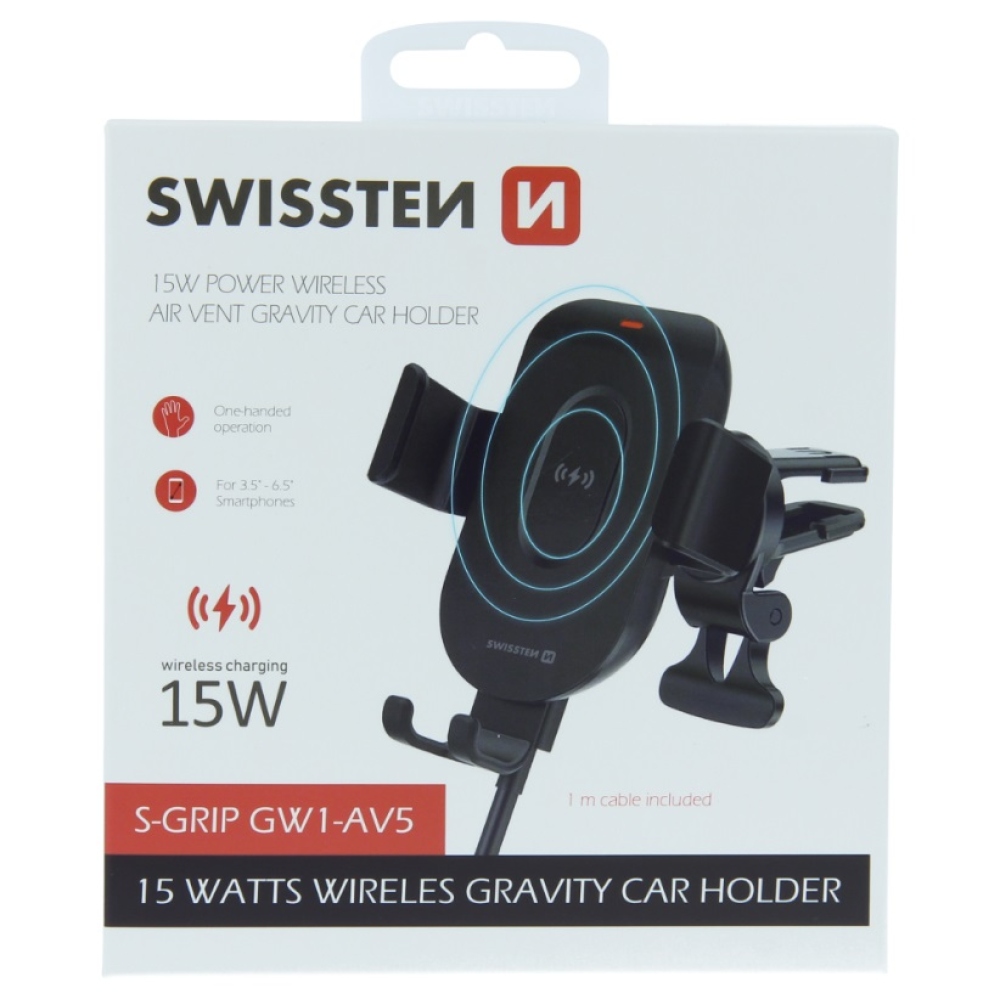 Magnetický držiak Swissten S-Grip GW1-AV5 do ventilátora s bezdrôtovým dobíjaním 15W