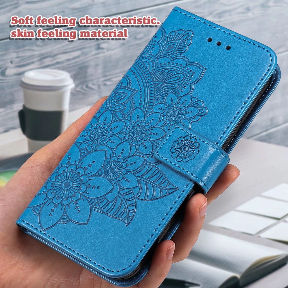 Floral knižkové puzdro na Realme 14 5G - modré