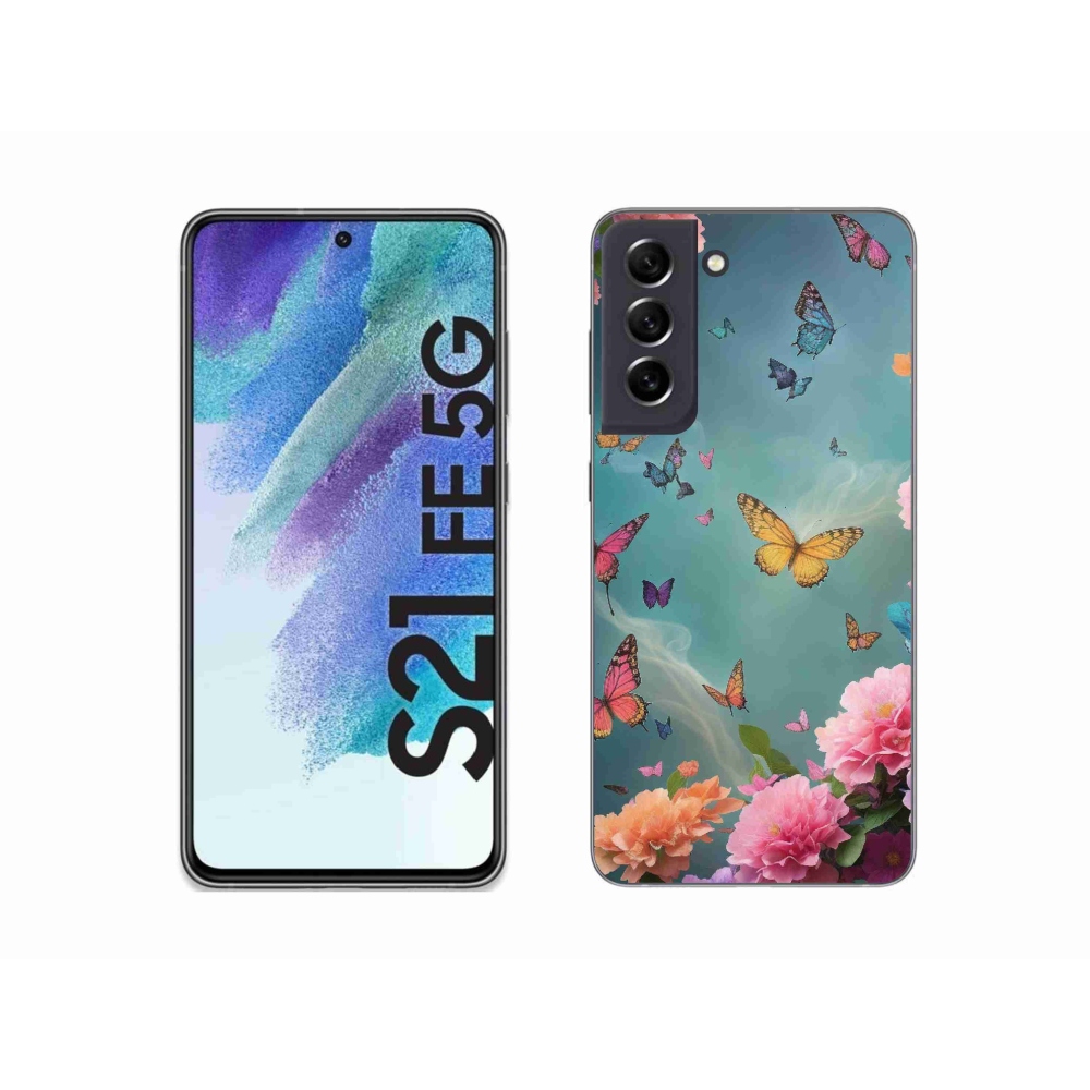 Gélový kryt mmCase na Samsung Galaxy S21 FE 5G - farebné kvety a motýle