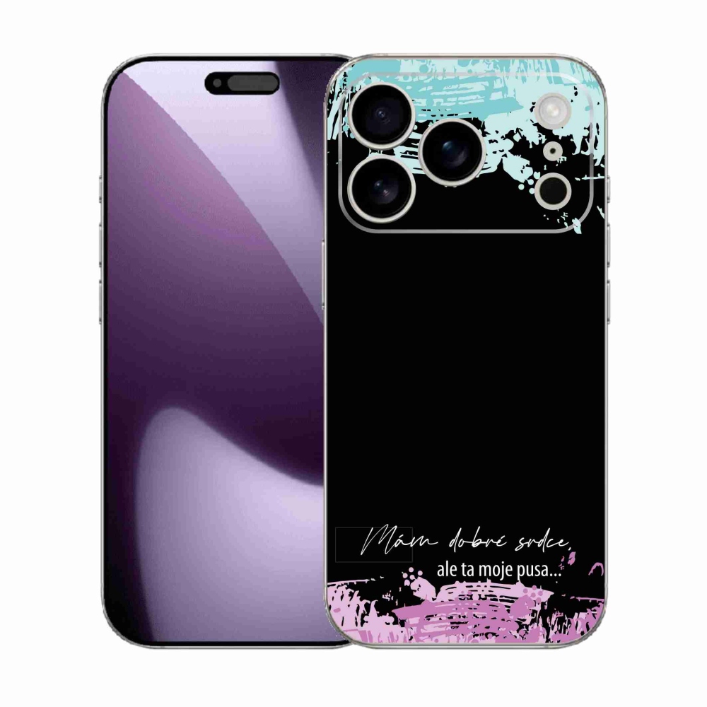 Gélový kryt mmCase na iPhone 17 Pro - vtipný text 3 čierne pozadie