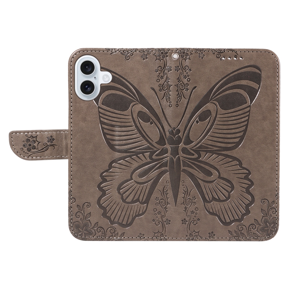 Floral Butterfly knižkové púzdro na iPhone 17 - šedé