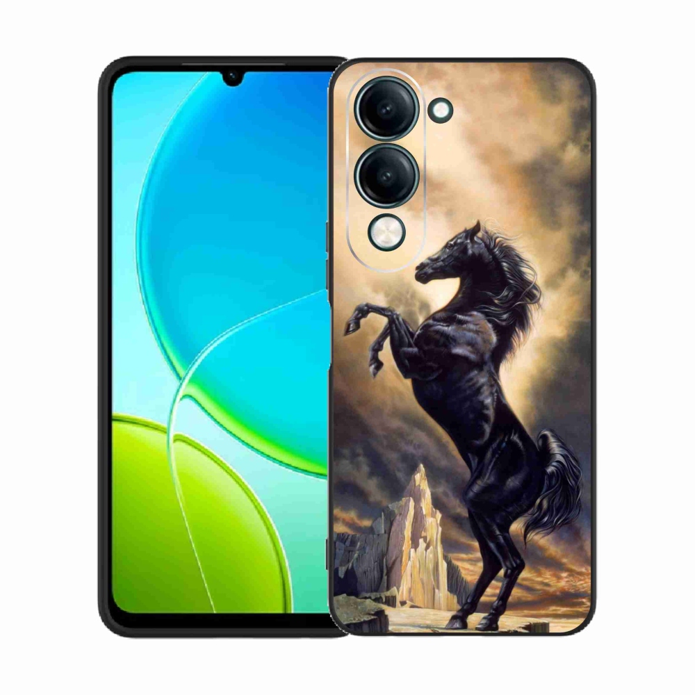Gélový kryt mmCase na Vivo Y29s 5G - čierny kreslený kôň