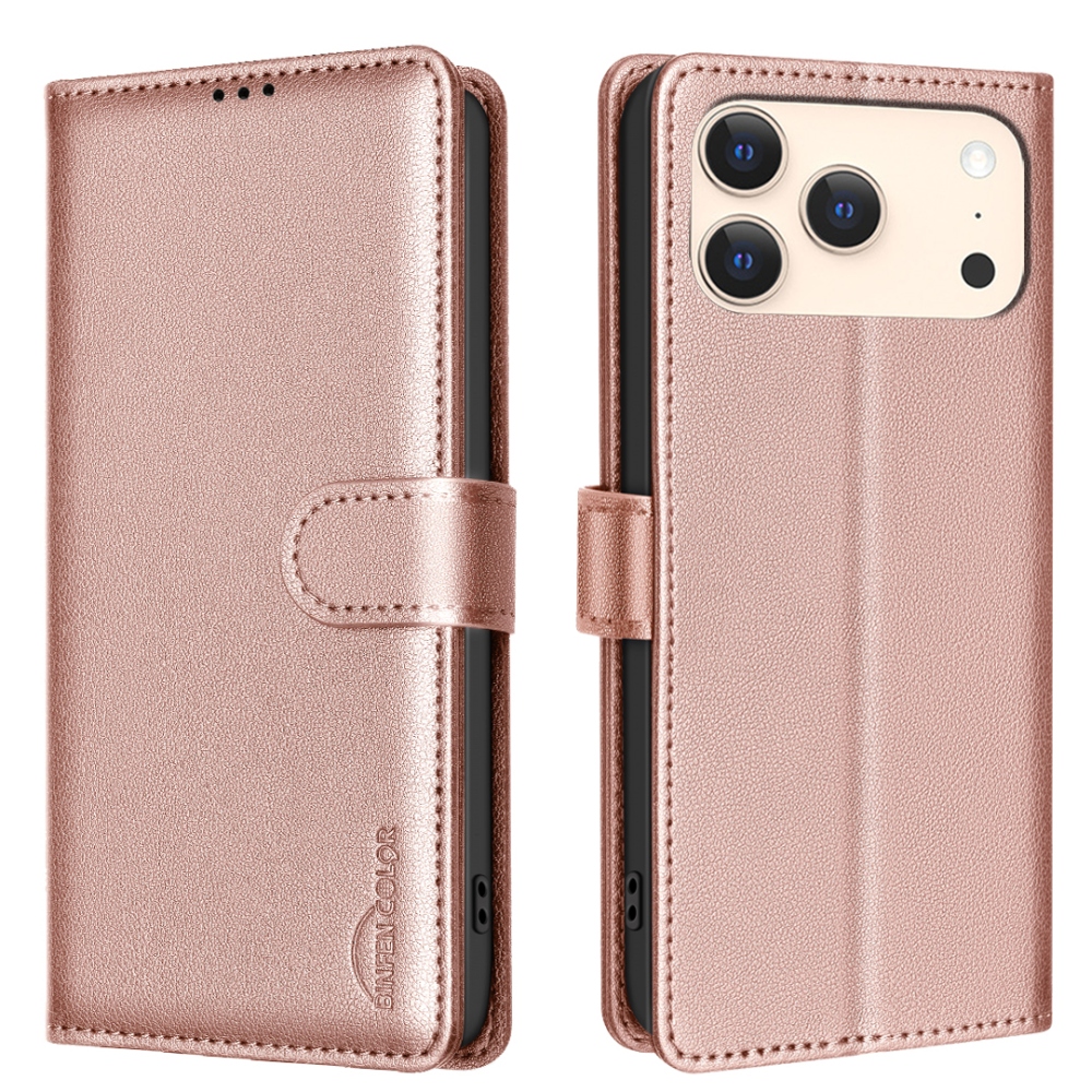 BINFEN knižkové púzdro na iPhone 17 Pro - ružovozlaté
