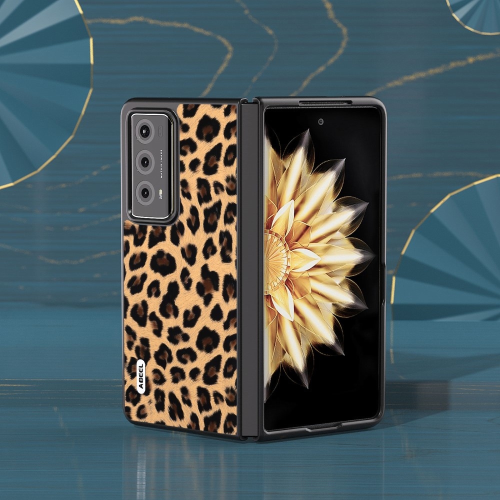 Leopard plastové púzdro s umelou kožou na Honor Magic V2 - champagne
