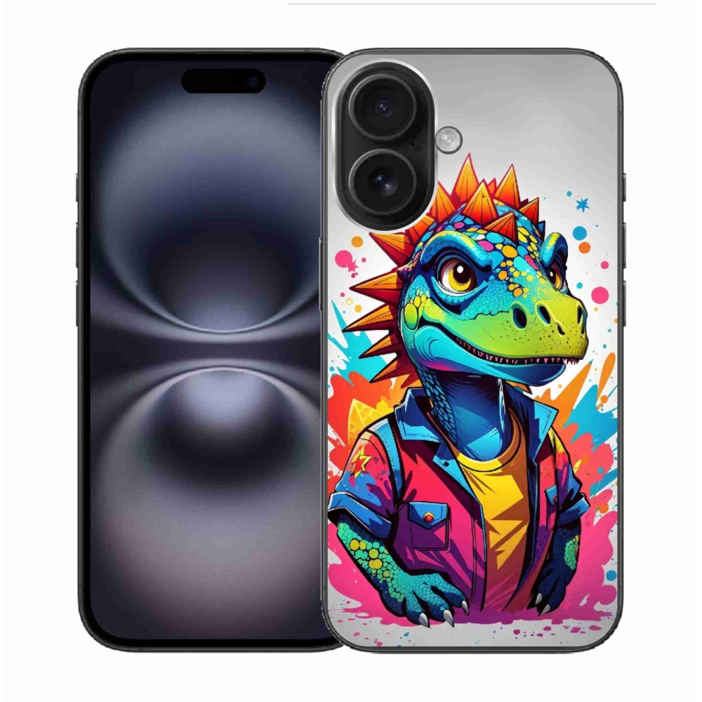 Gélový kryt mmCase na iPhone 16 - farebný dinosaurus