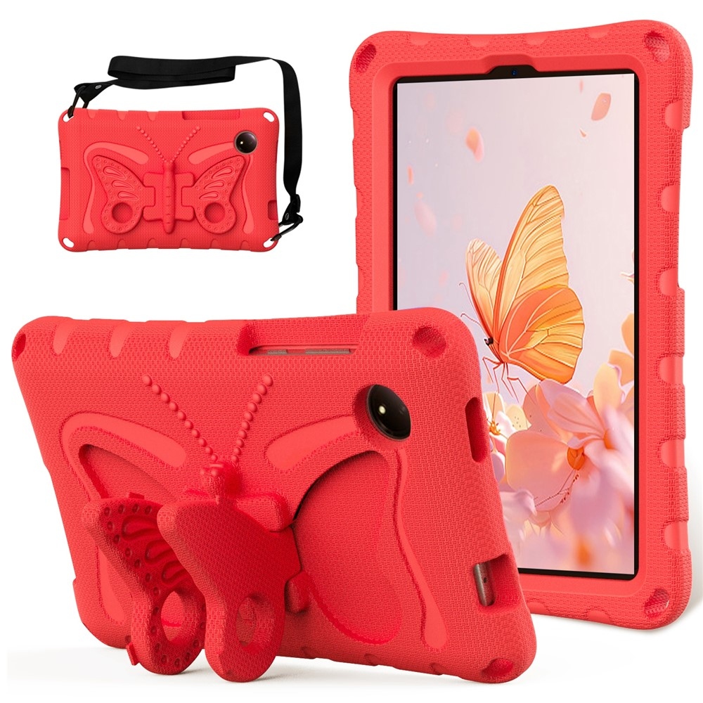 Kids Butterfly EVA odolné púzdro s popruhom na tablet Xiaomi Redmi Pad SE 8.7 - červené