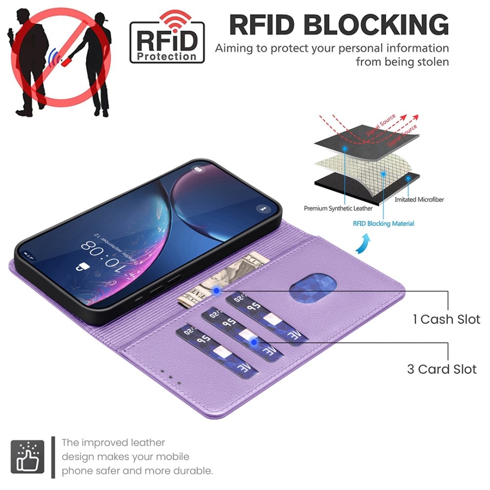 BINFEN knižkové puzdro na Xiaomi Redmi A5 (171.7x77.8x8.3mm) - fialové