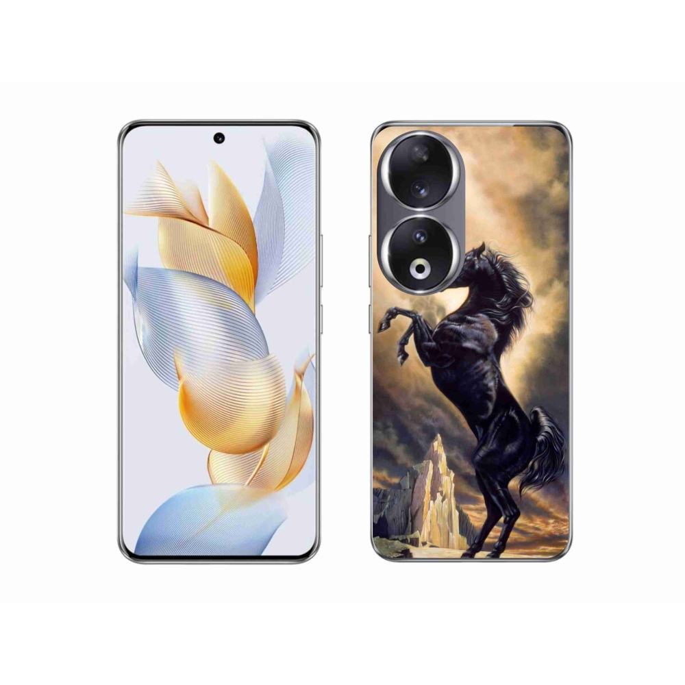 Gélový kryt mmCase na Honor 90 - čierny kreslený kôň