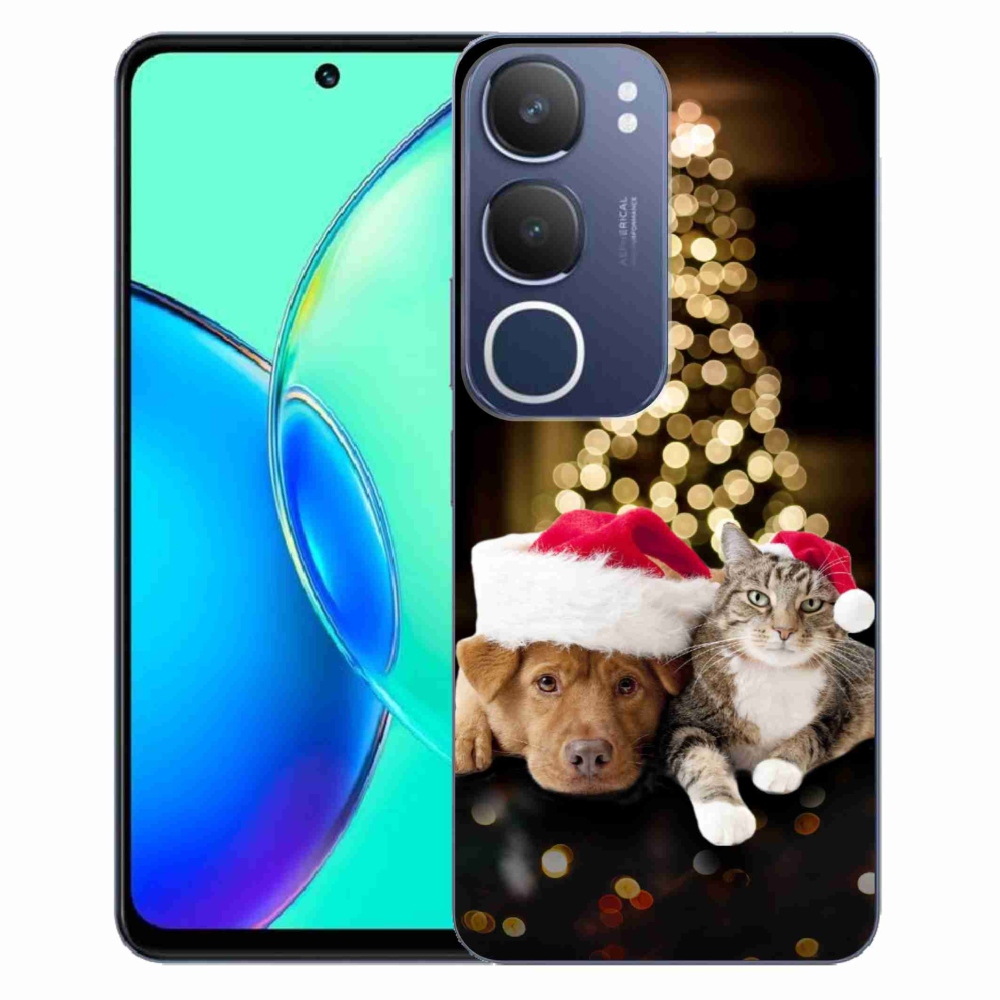Gélový kryt mmCase na Vivo Y19s - vianočný pes a mačka