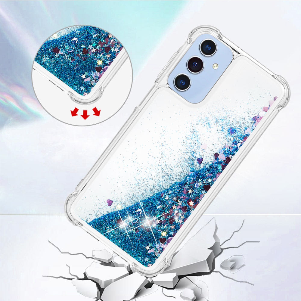 Glitter presýpacie gélový obal na Samsung Galaxy A17 5G - modrý/srdiečka