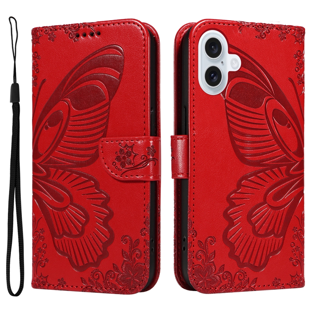 Floral Butterfly knižkové púzdro na iPhone 17 - červené