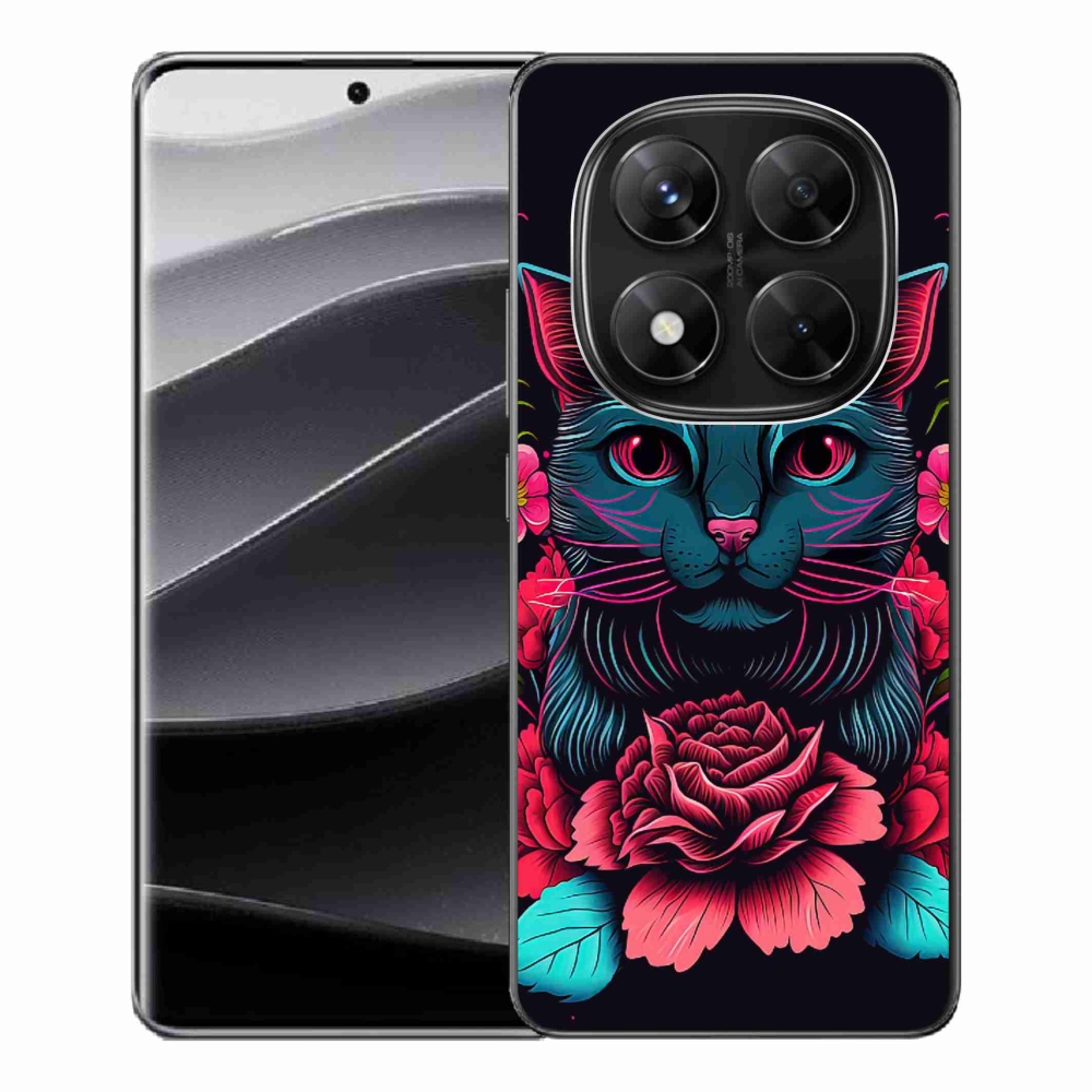 Gélový kryt mmCase na Xiaomi Redmi Note 14 Pro 5G/Poco X7 5G - kvety a kočka