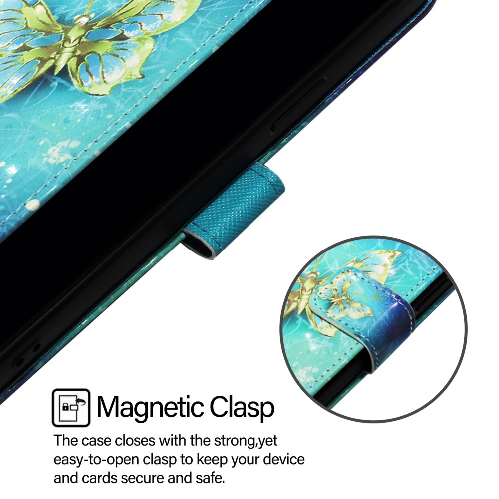 Patte knižkové púzdro na Samsung Galaxy M55 5G - modrozlatí motýle