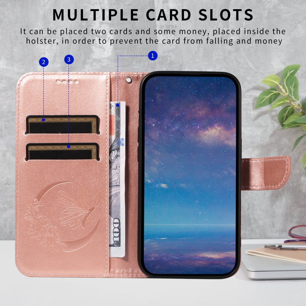 Floral Butterfly knižkové púzdro na iPhone 17 - ružovozlaté