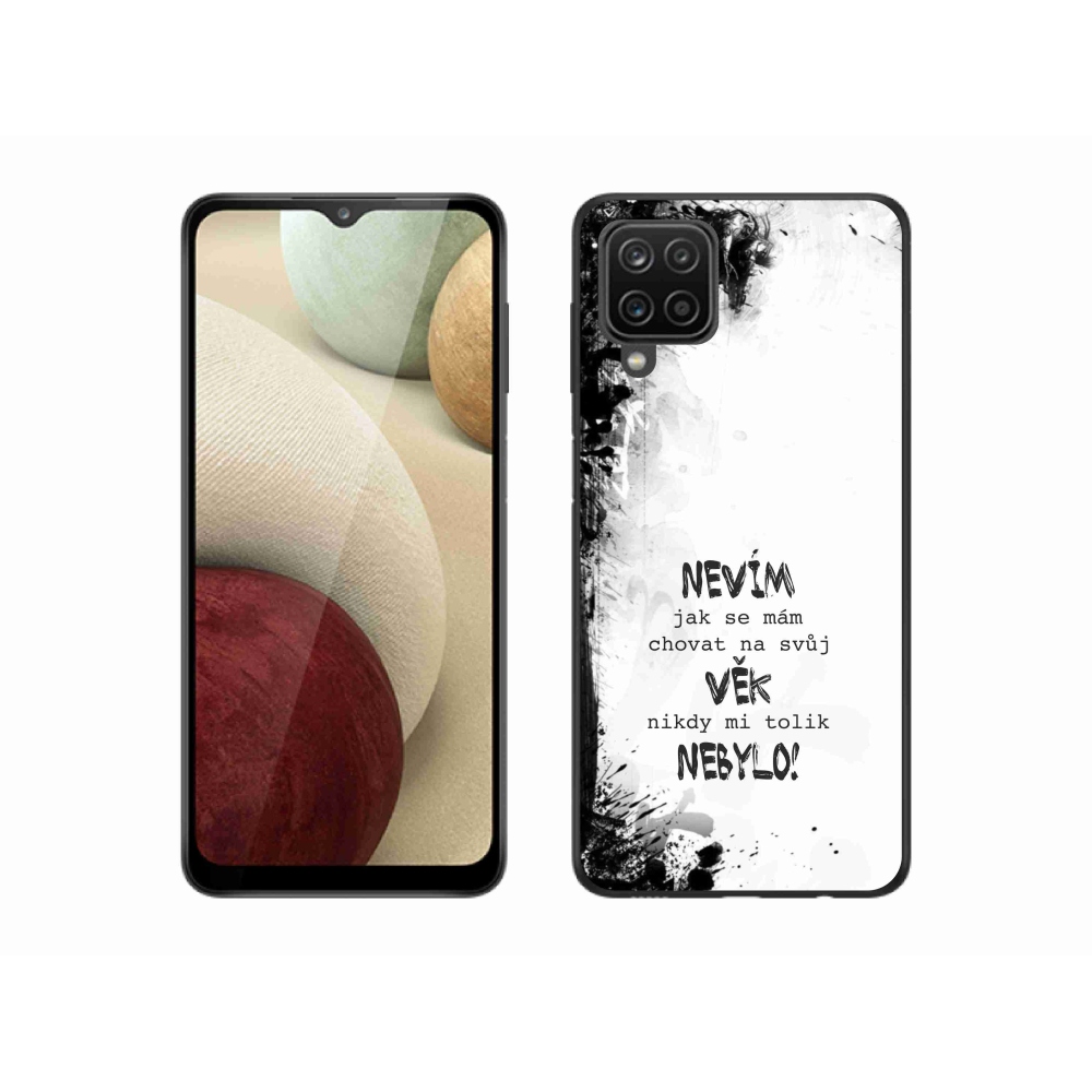 Gélový kryt mmCase na Samsung Galaxy A12 - vtipný text 14 biele pozadie