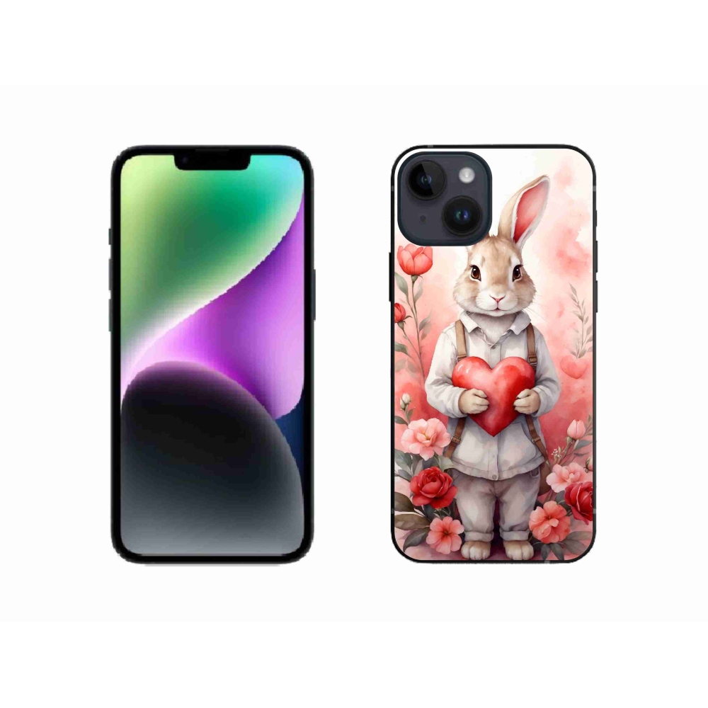 Gélový kryt mmCase na iPhone 14 - zajac so srdiečkom