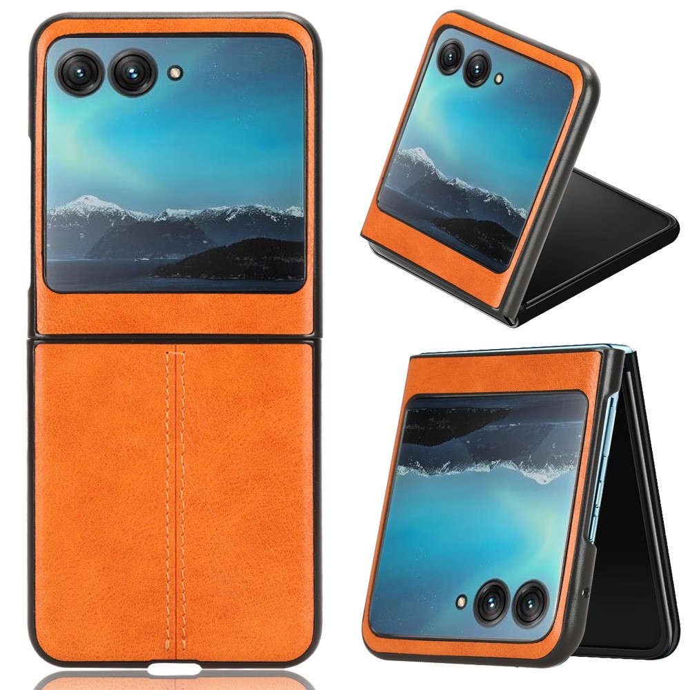 Vintages plastový kryt s umelou kožou na Motorola Razr 40 Ultra 5G - oranžový