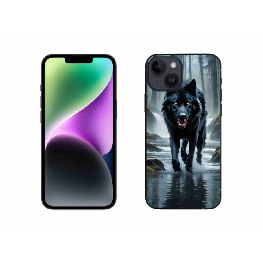 Gélový kryt mmCase na iPhone 14 - čierny vlk