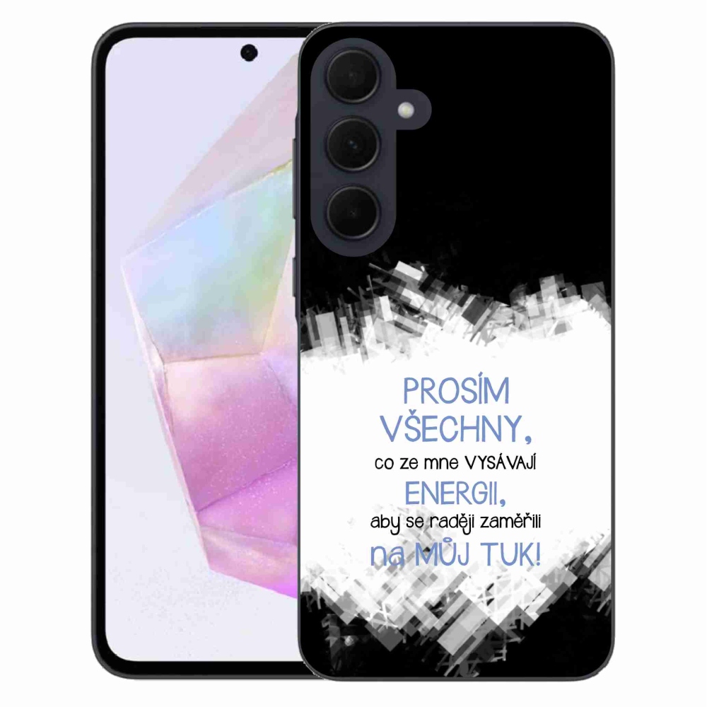 Gélový kryt mmCase na Samsung Galaxy A35 5G - vtipný text 1 modrý