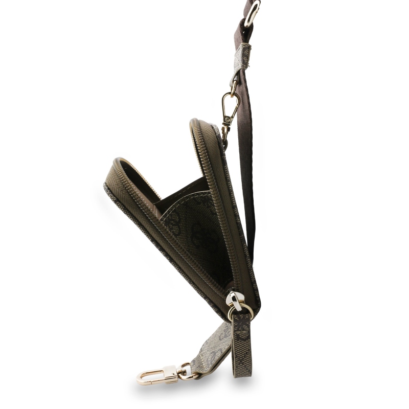 Guess Crossbody popruh PU 4G Kovové logo + peňaženka Brown