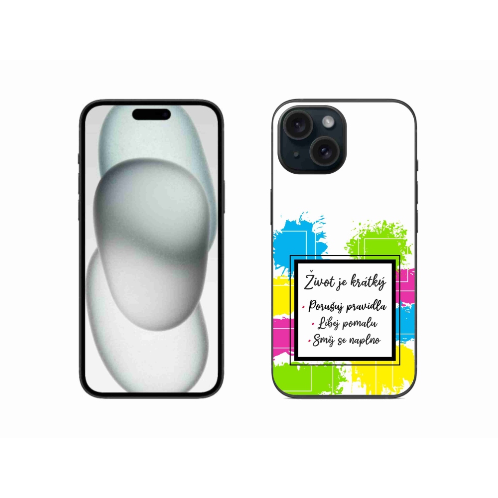 Gélový kryt mmCase na iPhone 15 - citát 5 biele pozadie