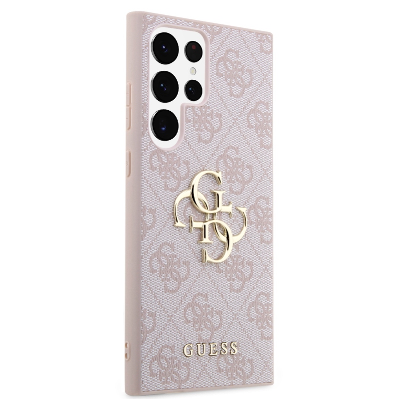 Guess PU 4G Metal Logo Zadný Kryt pre Samsung Galaxy S24 Ultra Pink