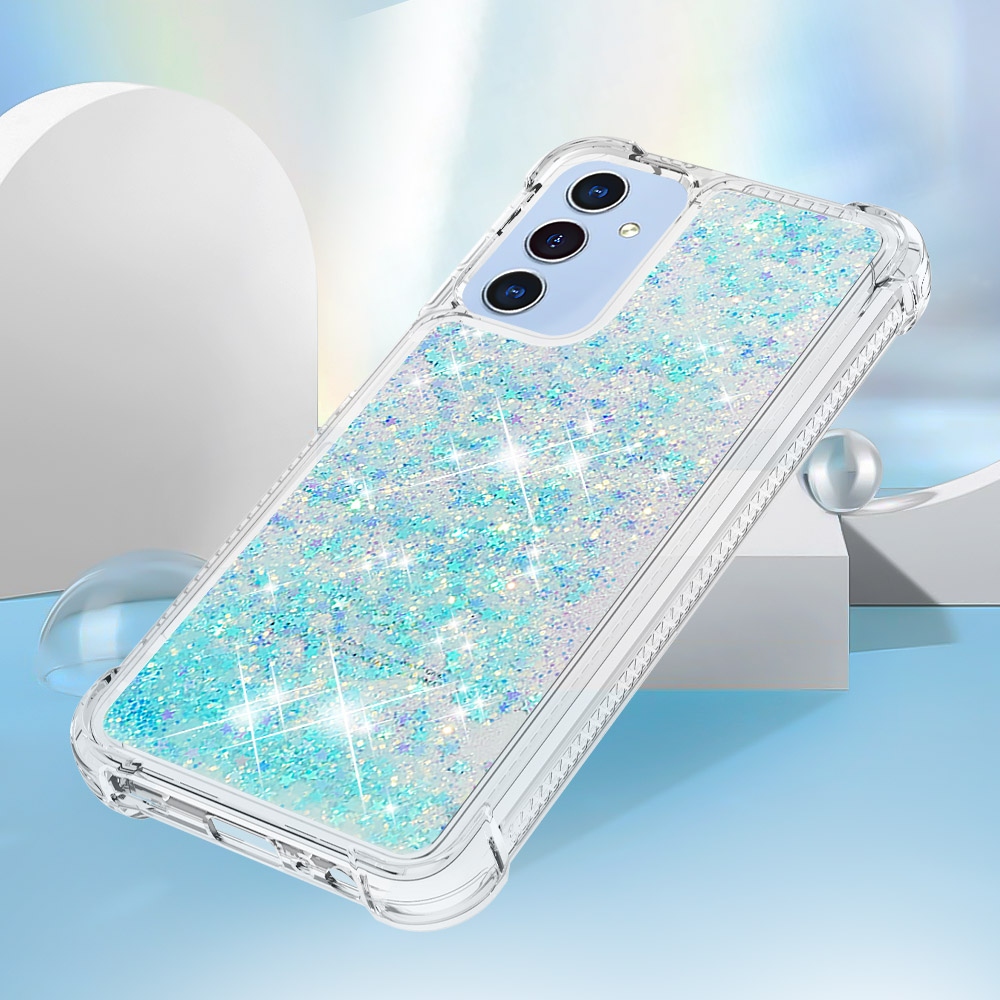 Glitter presýpacie gélový obal na Samsung Galaxy A17 5G - modrý/hviezdičky