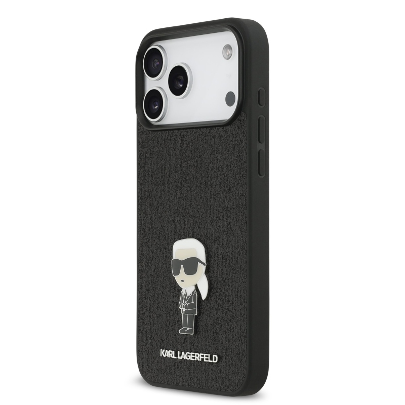 Karl Lagerfeld Fixed Glitter Metal Ikonik Zadný Kryt pre iPhone 17 Pro Max Black