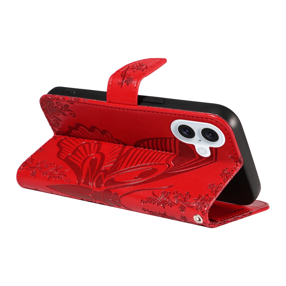 Floral Butterfly knižkové púzdro na iPhone 17 - červené