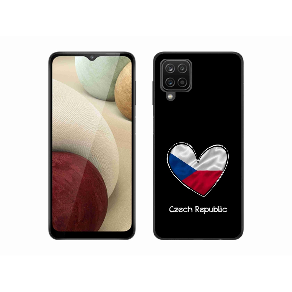 Gélový kryt mmCase na Samsung Galaxy A12 - vlajka srdca čierne pozadie