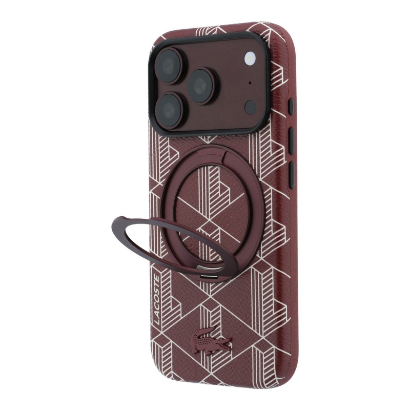 Lacoste PVC Semi Wrap Blend Ring Stand MagSafe zadný kryt pre iPhone 18 Pro, farba Burgundy