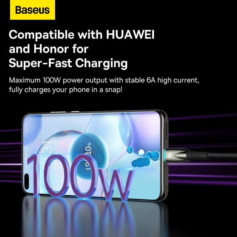 Baseus Glimmer Series Fast Charging Dátový Kábel USB-A - USB-C 100W 2m Black