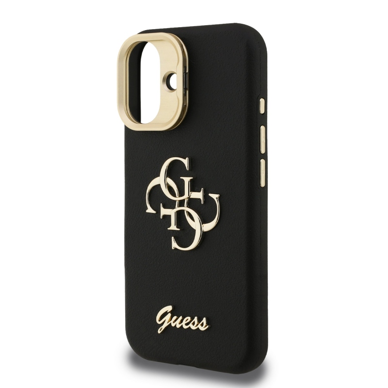 Guess PU Grained 4G Logo Stand Camera Frame Zadný Kryt pre iPhone 16 Black