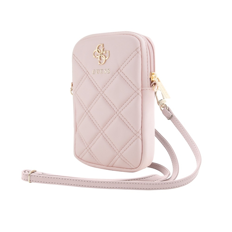 Guess PU Quilted 4G Metal Logo Taška na Telefón so Zipom Pink