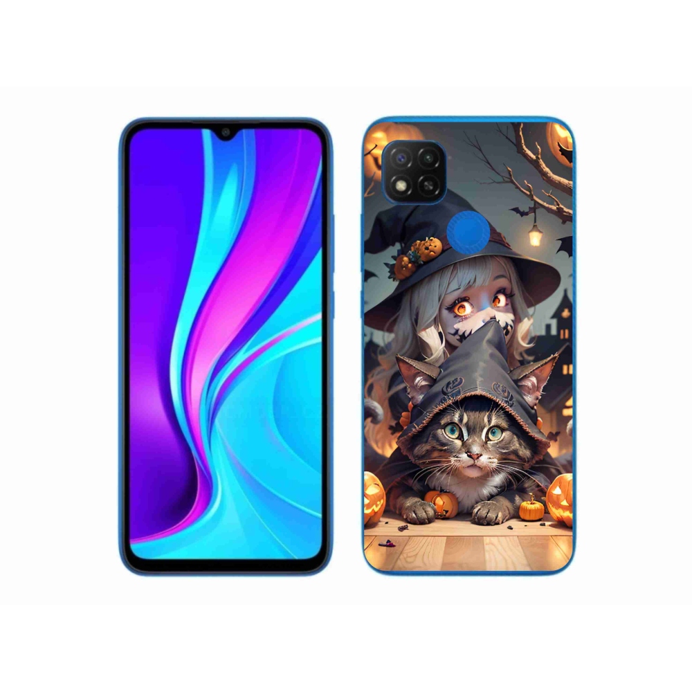 Gelový kryt mmCase na Xiaomi Redmi 9C - čarodějnice s kočkou