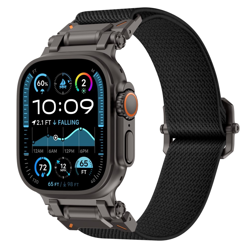 Metal nylonový remienok na Apple Watch Ultra/Ultra 2 49mm/SE/SE 2022/2023 44mm/10 46mm/9/8/7 45mm/6/5/4 44mm/3/2/1 42 mm - čierny