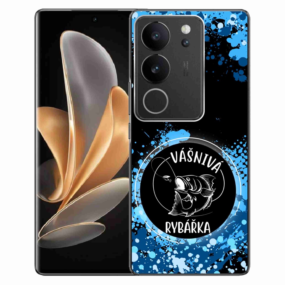 Gélový kryt mmCase na Vivo V29 5G - vášnivá rybárka čierne pozadie