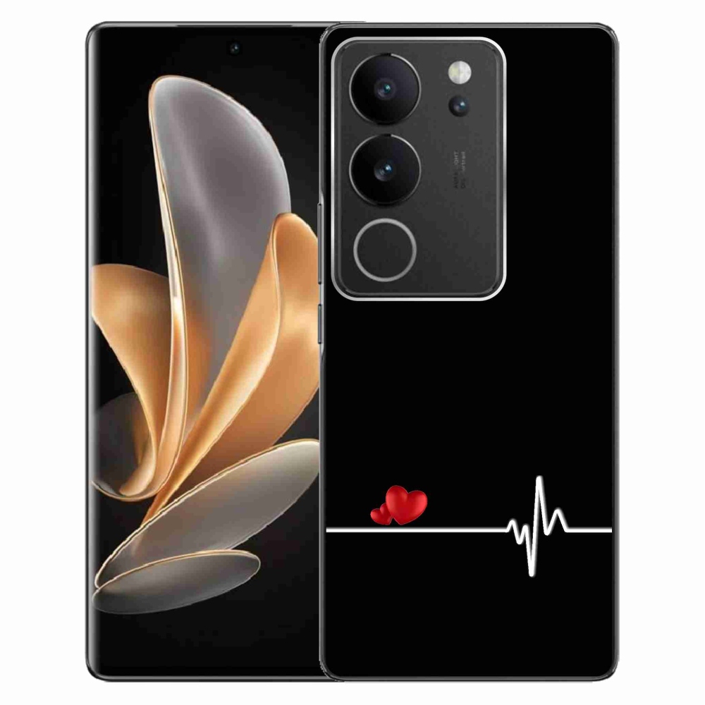 Gélový kryt mmCase na Vivo V29 5G - srdce a tep čierne pozadie