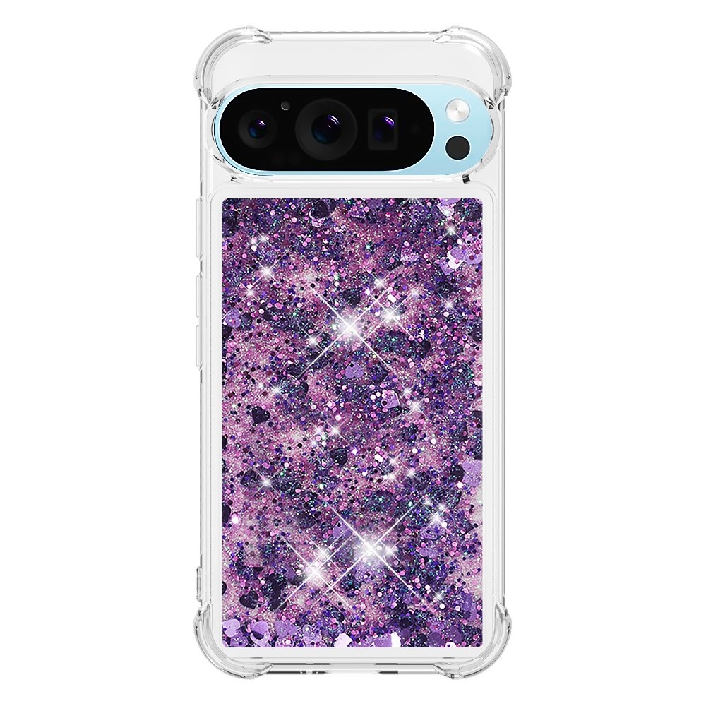 Glitter presýpací gélový obal na Google Pixel 10 Pro/Pixel 10 - tmavofialový/srdiečka