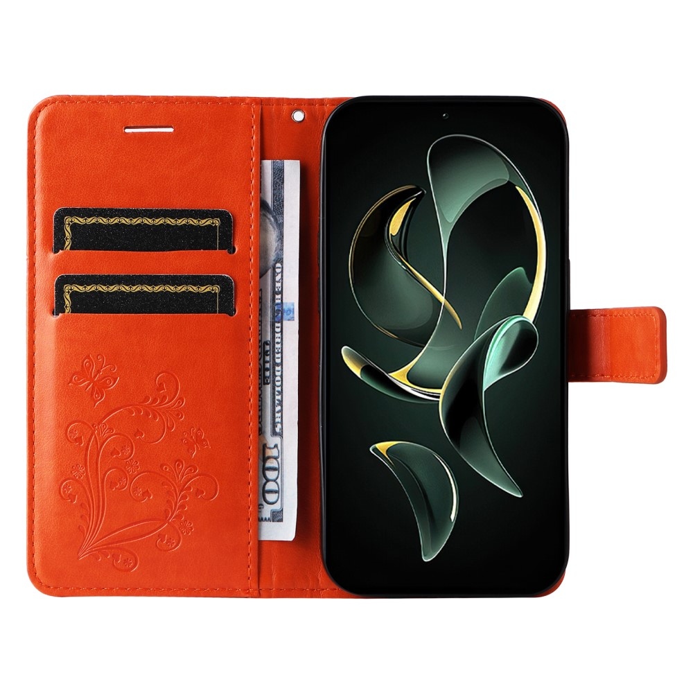 Big butterfly knižkové púzdro na Xiaomi 13T/13T Pro - oranžové