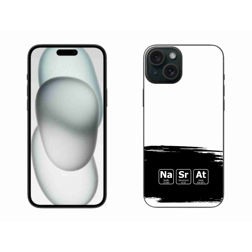 Gélový kryt mmCase na iPhone 15 Plus - chemické prvky čiernobiele pozadie