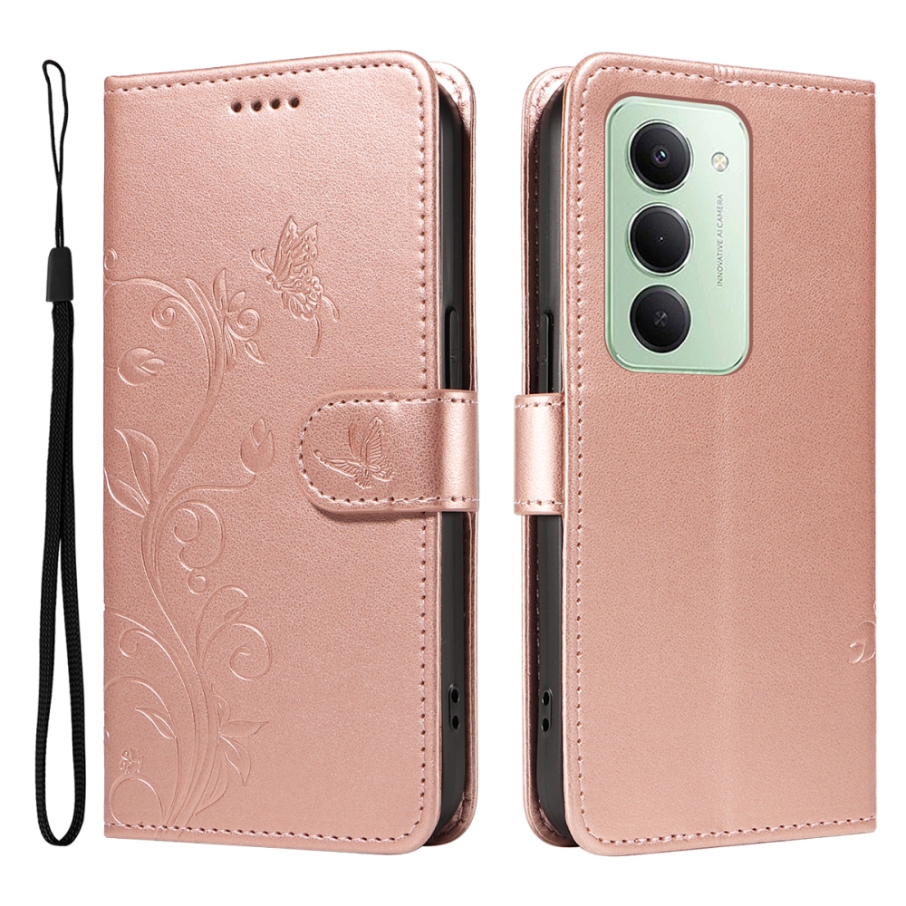 Flowery knižkové púzdro na Xiaomi Redmi 15 4G (171mm) - ružovozlaté