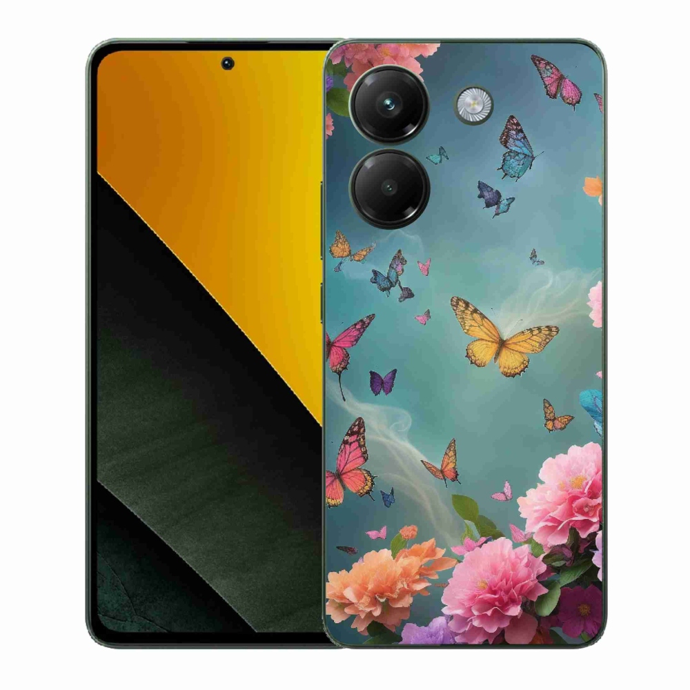 Gélový kryt mmCase na Xiaomi Poco M7 Pro 5G - farebné kvety a motýle