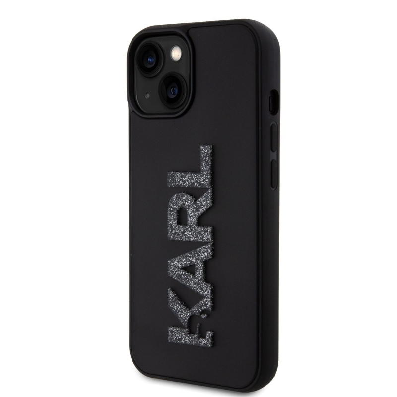 Karl Lagerfeld 3D Rubber Glitter Logo Karl Zadný Kryt pre iPhone 15 Black